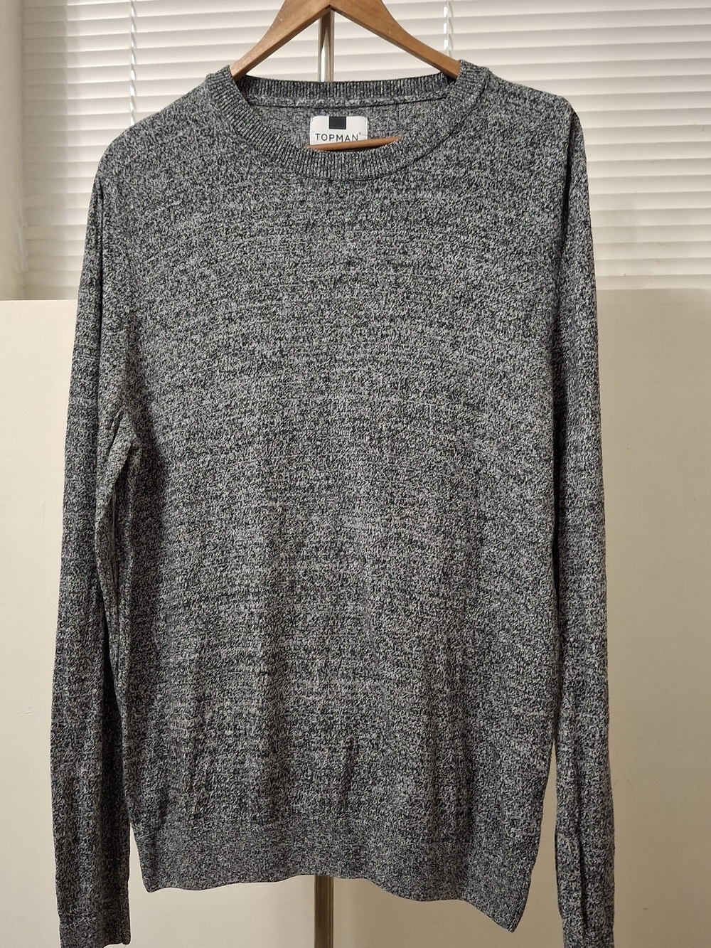 TOPMAN Men’s Charcoal Grey Marled Crewneck Sweater - Size Large